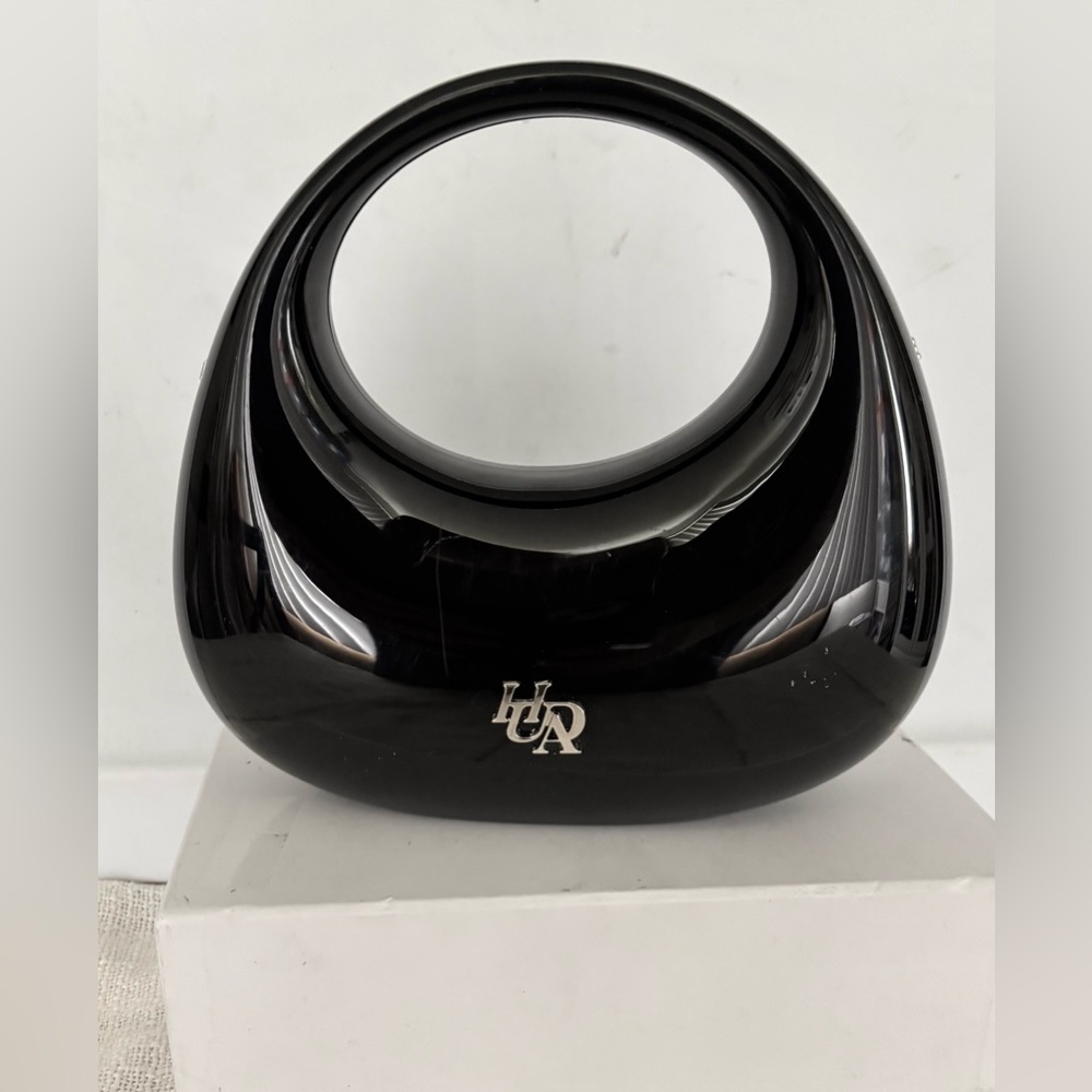Huda Beauty PR Easy Bake Acrylic Small Handbag Shiny Black 8” x 8.5” x 3.25”